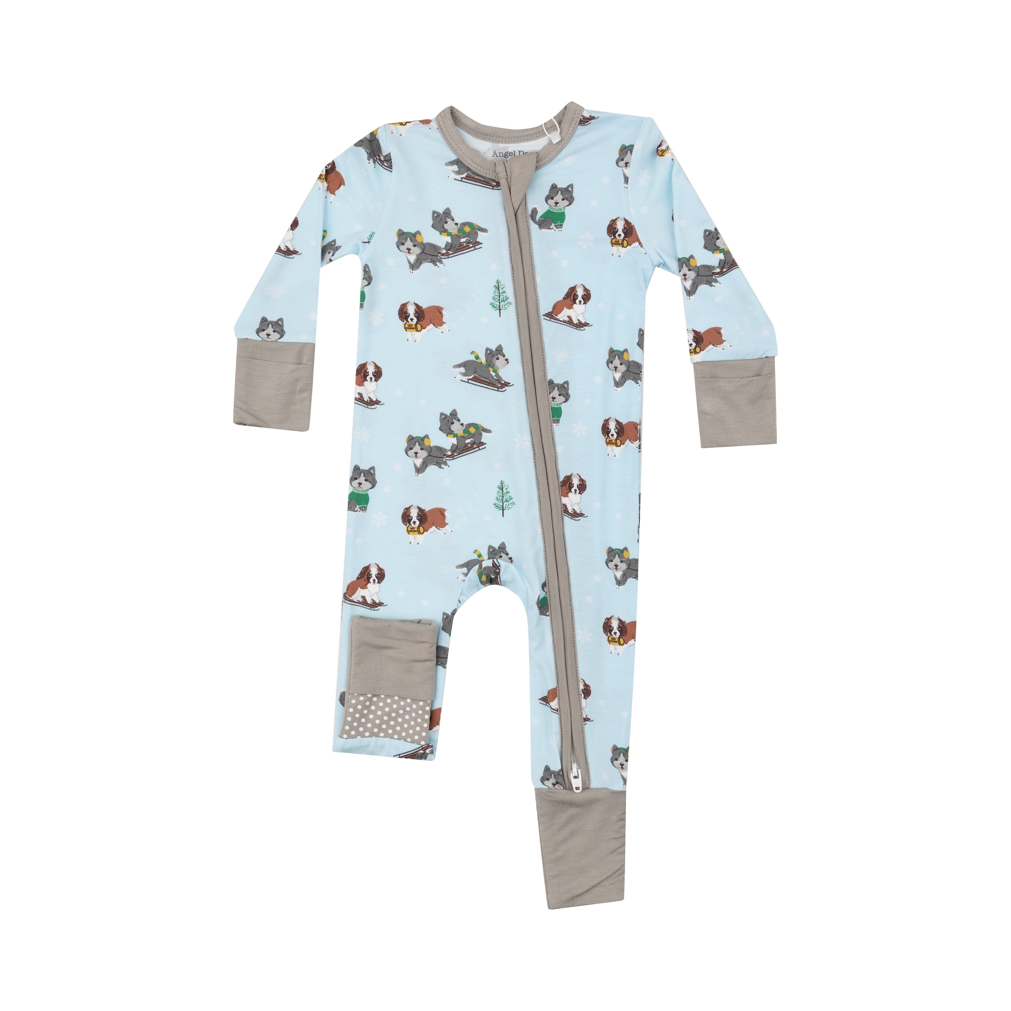 2-Way Zippered Romper: Mush Puppies