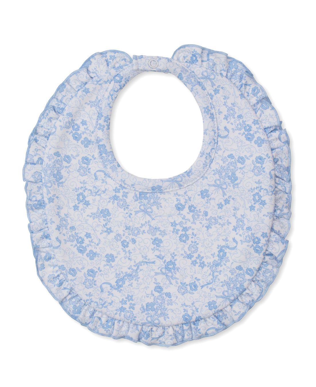 Old English Roses Ruffle Bib: Light Blue