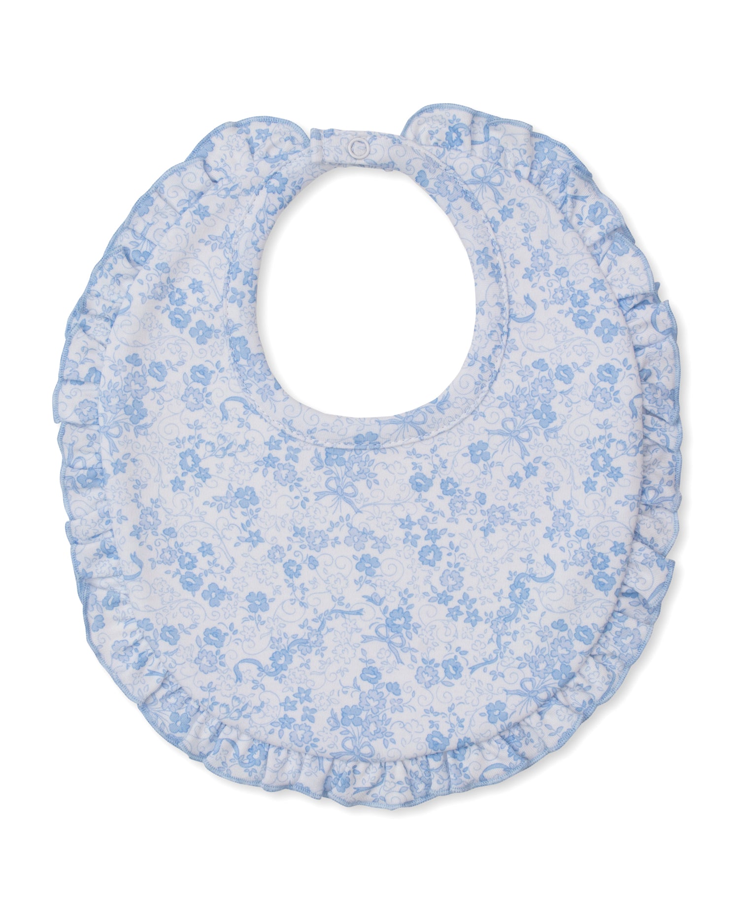Old English Roses Ruffle Bib: Light Blue