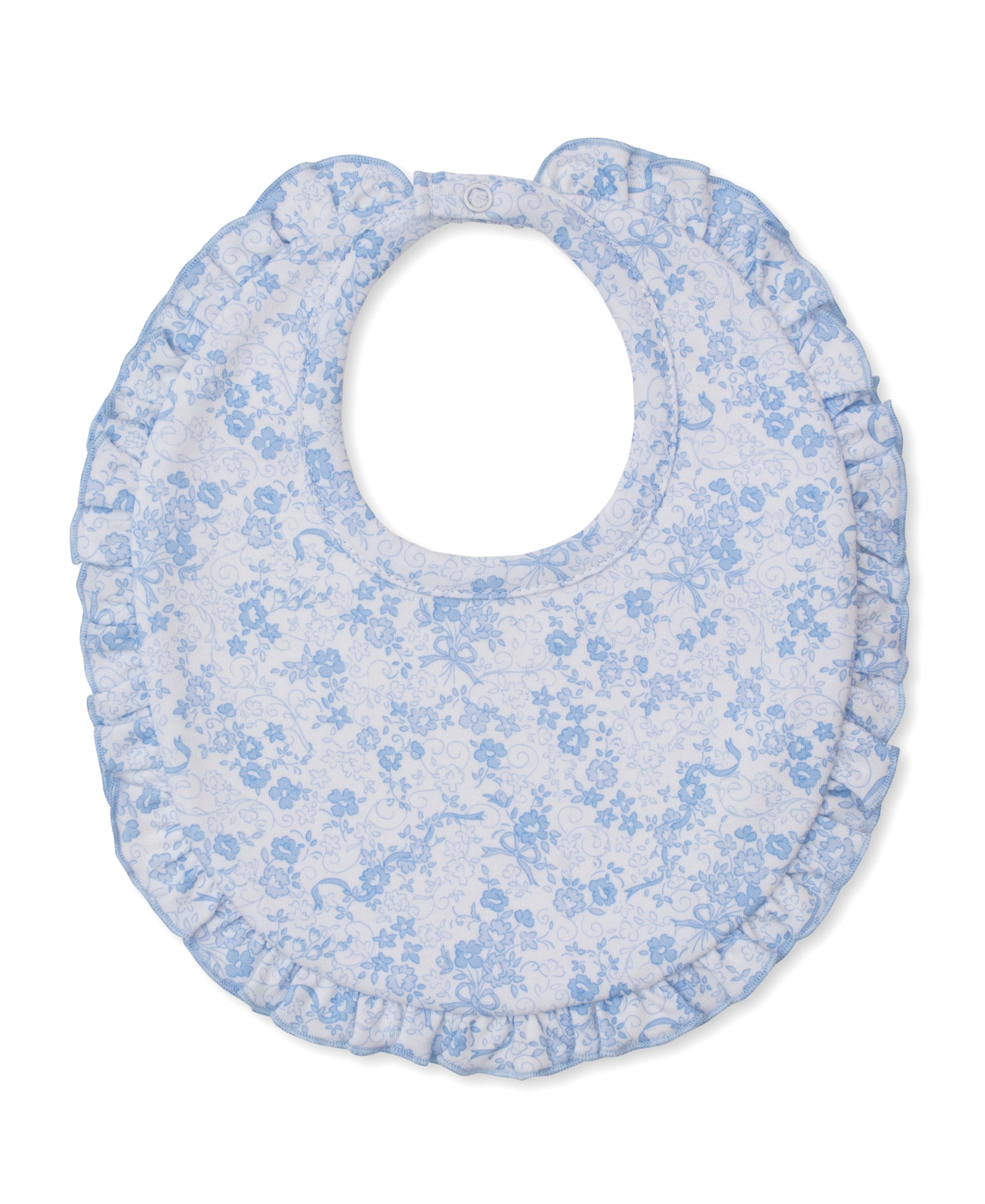 Old English Roses Ruffle Bib: Light Blue
