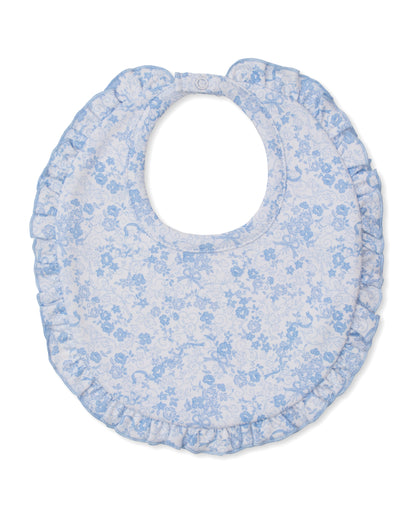 Old English Roses Ruffle Bib: Light Blue