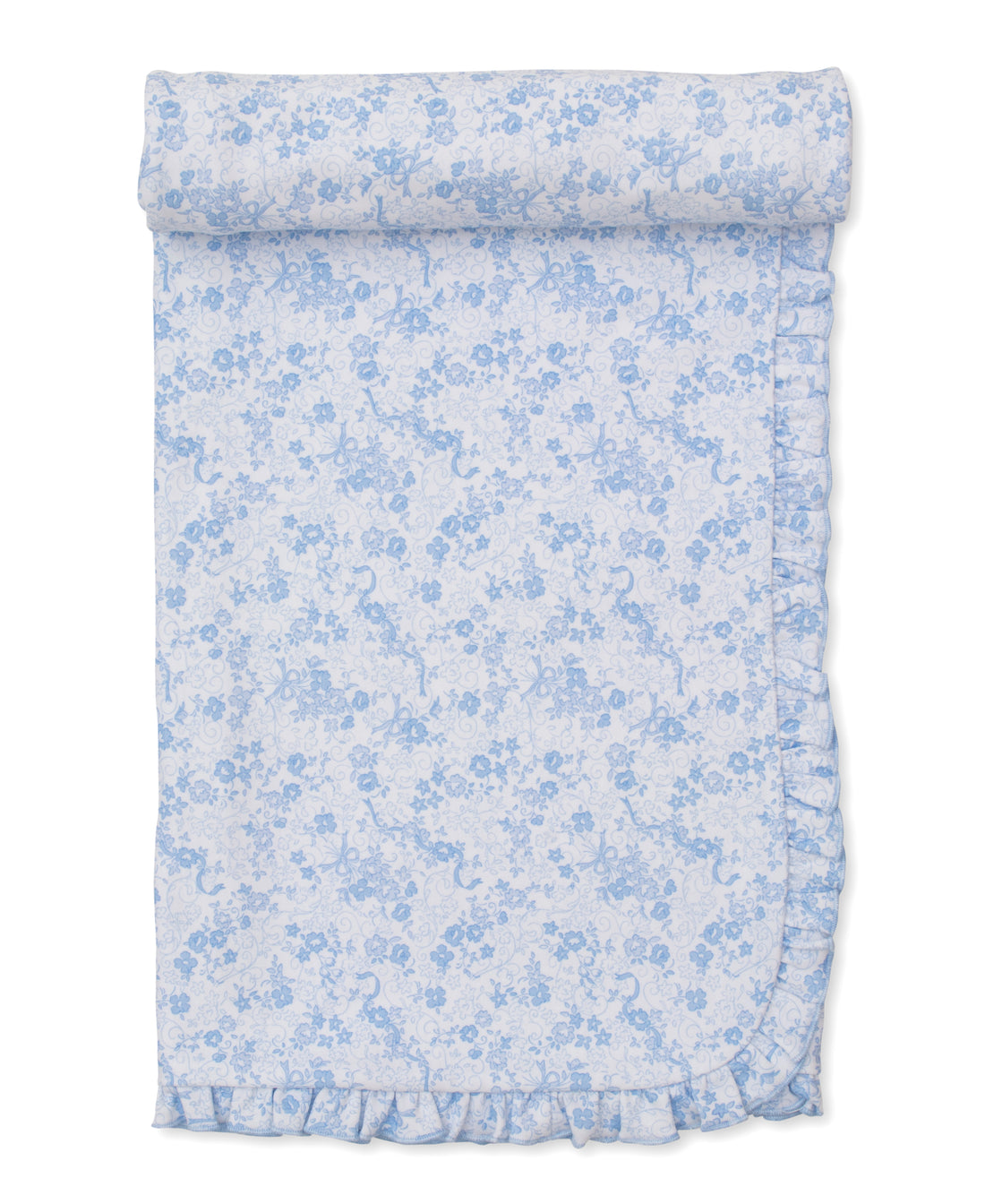 Old English Roses Ruffle Blanket: Light Blue