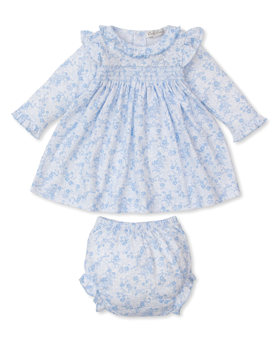 Old English Roses Smocked Dress with Bloomers: Light Blue