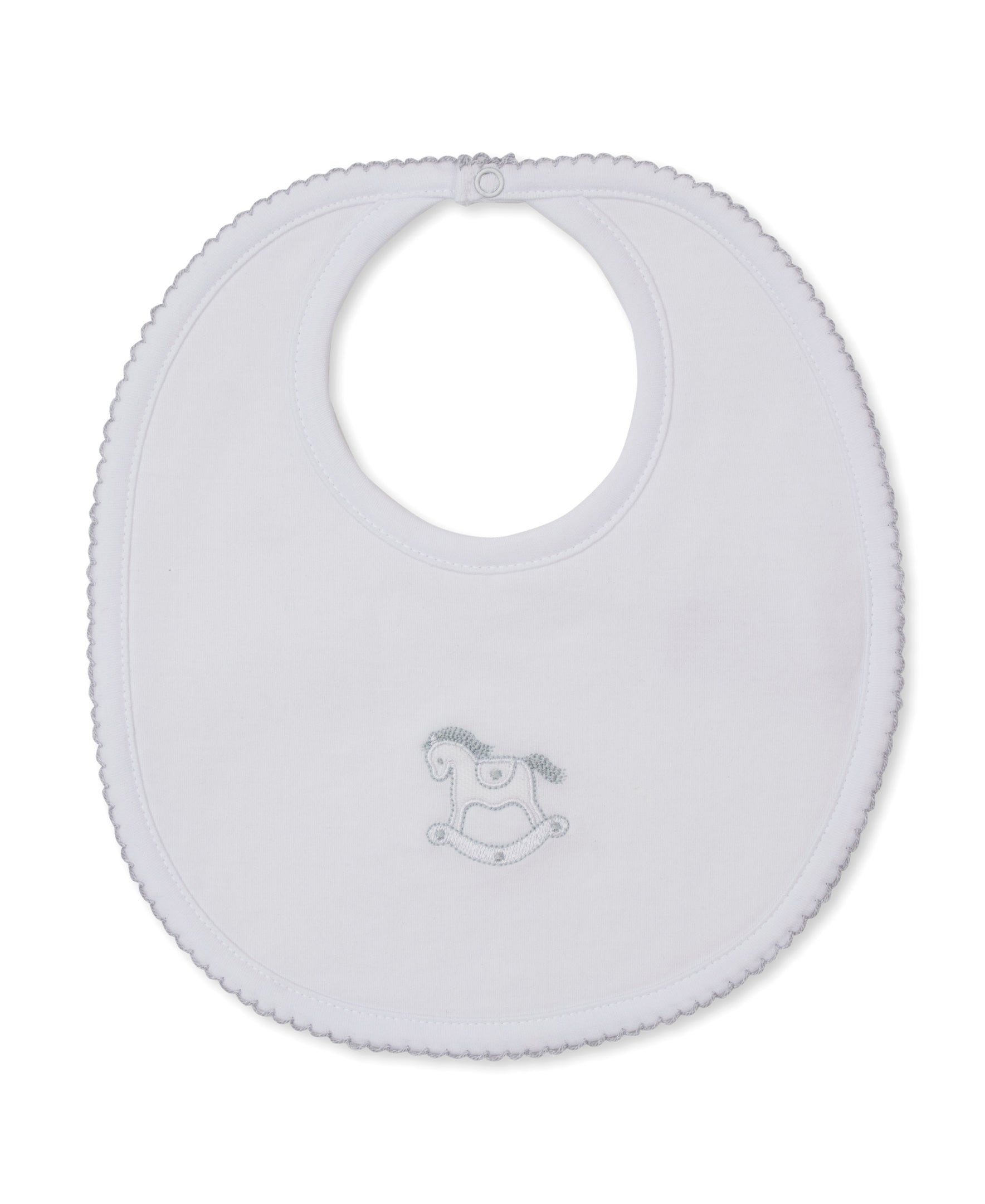 Riding Rockers Pima Cotton Bib: White/Silver