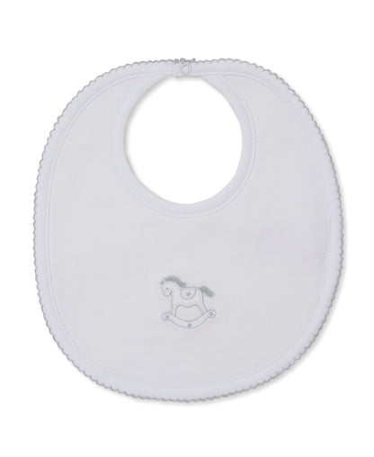 Riding Rockers Pima Cotton Bib: White/Silver