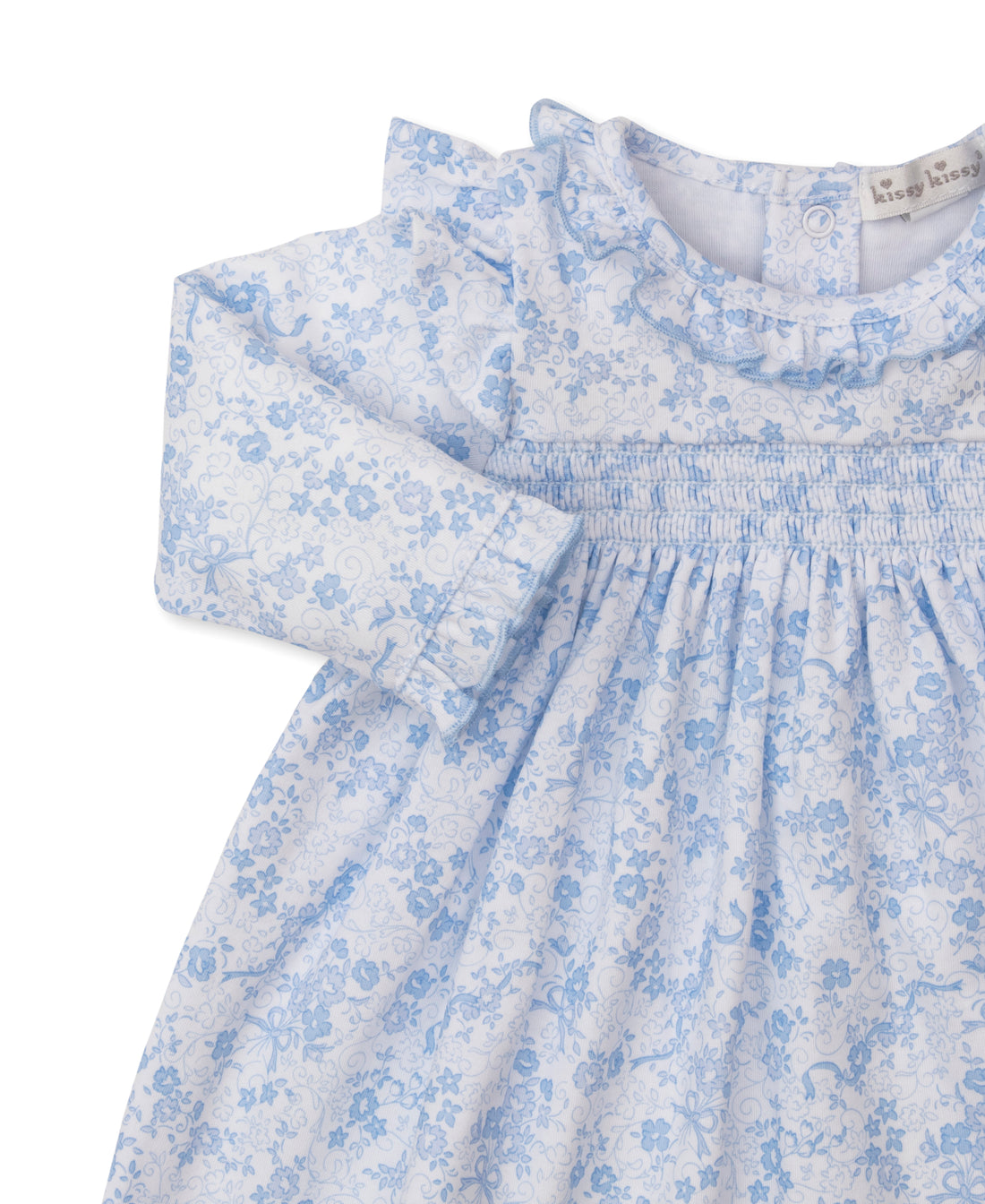 Old English Roses Smocked Dress with Bloomers: Light Blue