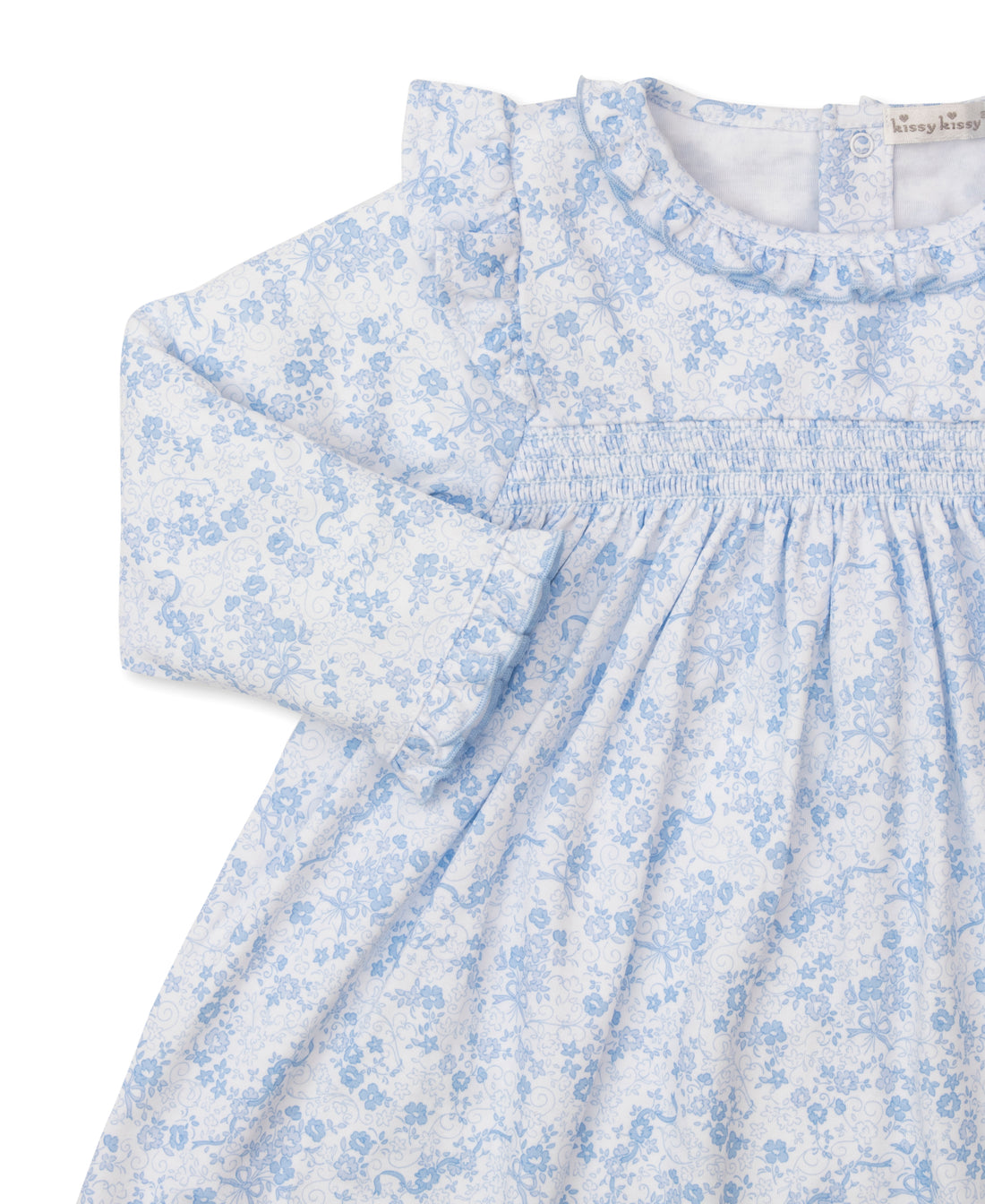 Old English Roses Smocked Dress: Light Blue