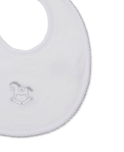 Riding Rockers Pima Cotton Bib: White/Silver