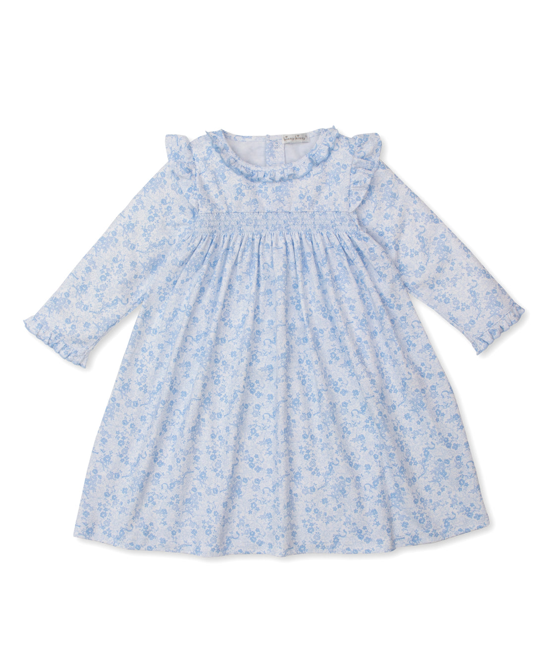 Old English Roses Smocked Dress: Light Blue