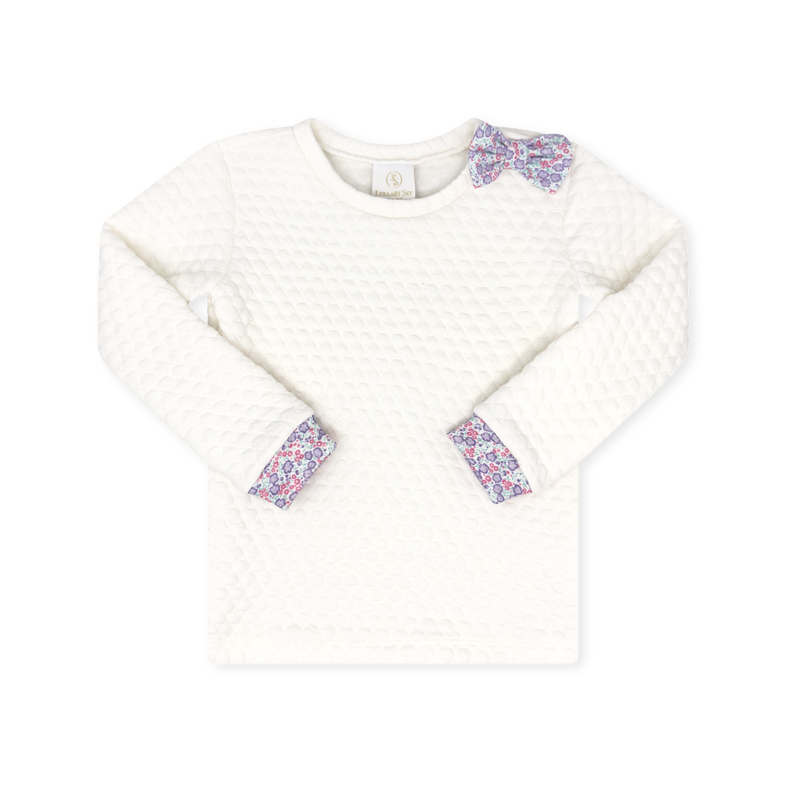 Quilted Sweatshirt: Worthington White with Sweet Pea Floral