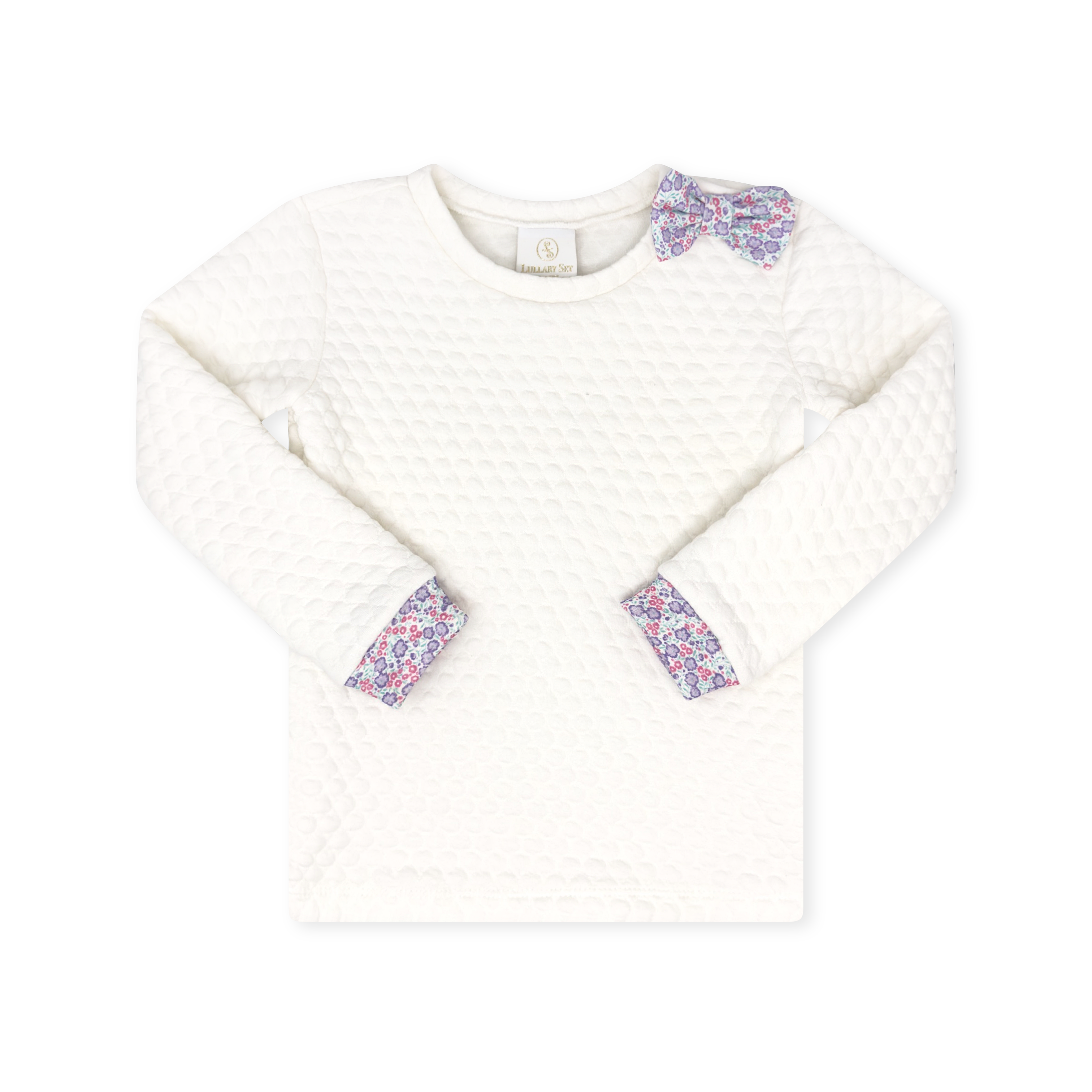 Quilted Sweatshirt: Worthington White with Sweet Pea Floral