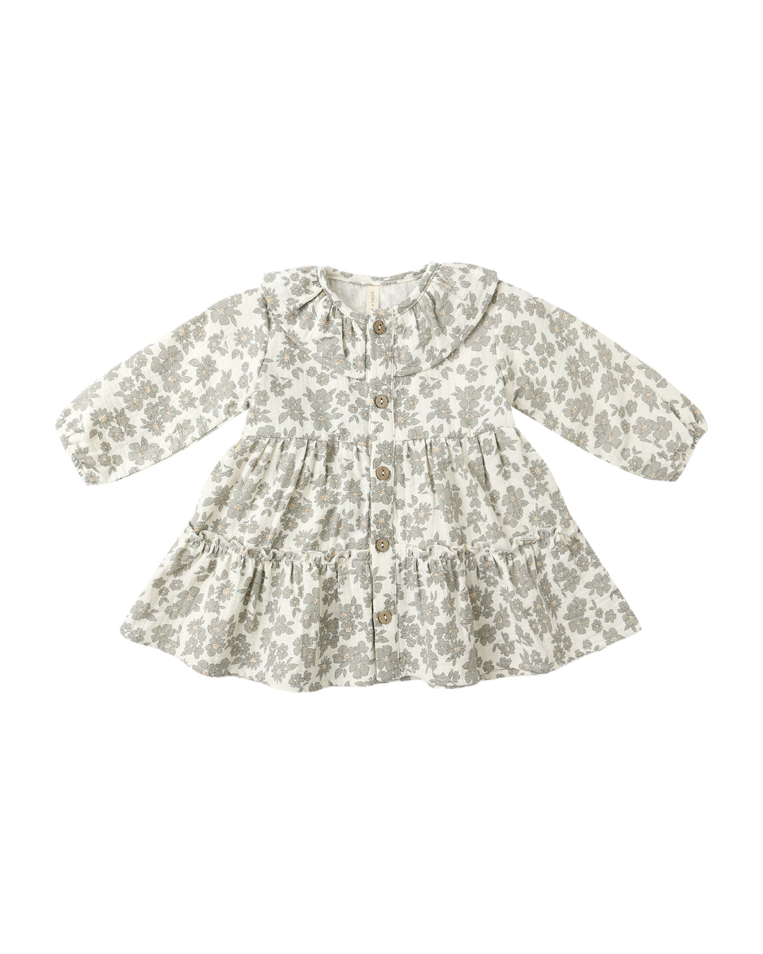 Ruffle Collar Button Dress: Green Floral
