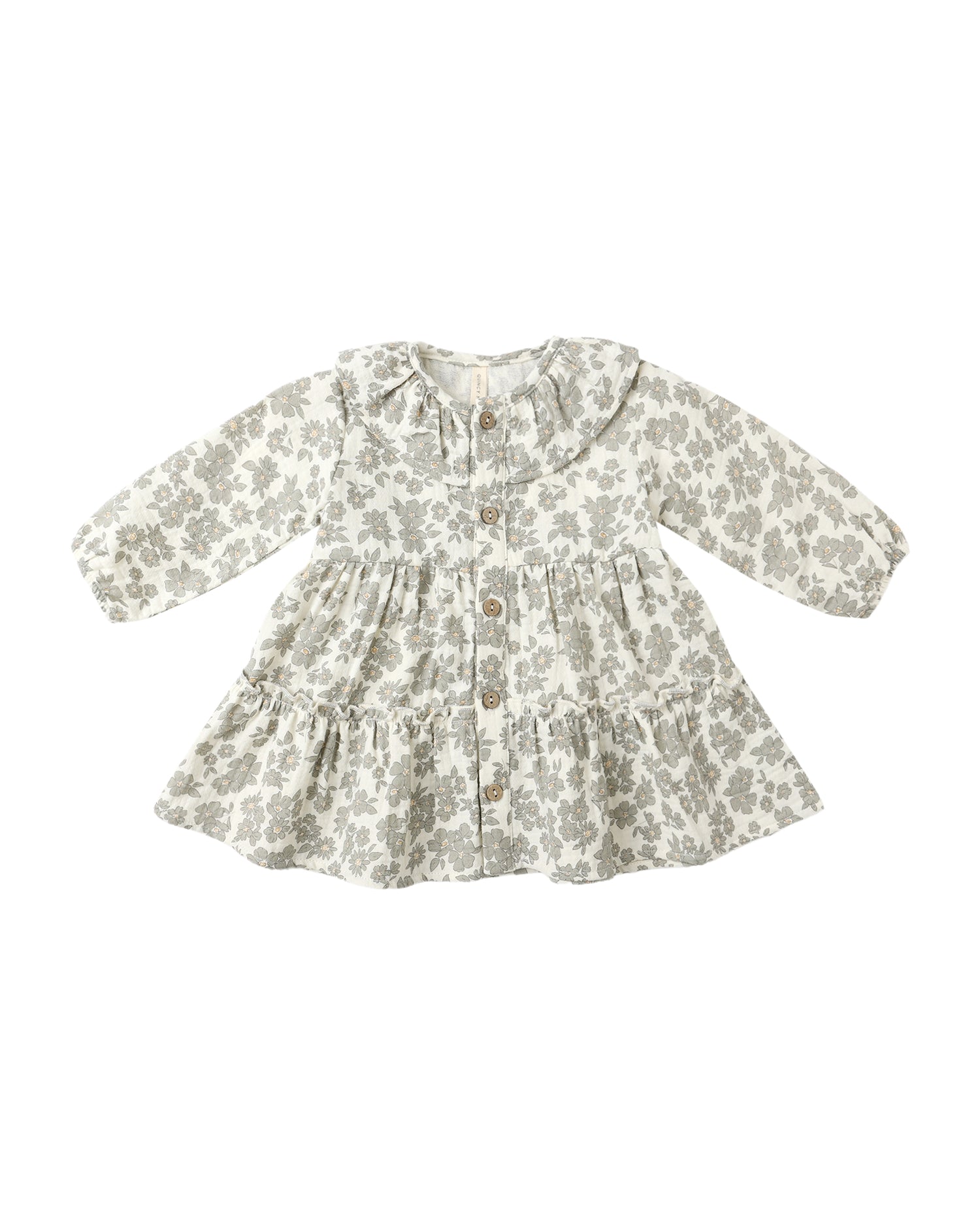 Ruffle Collar Button Dress: Green Floral