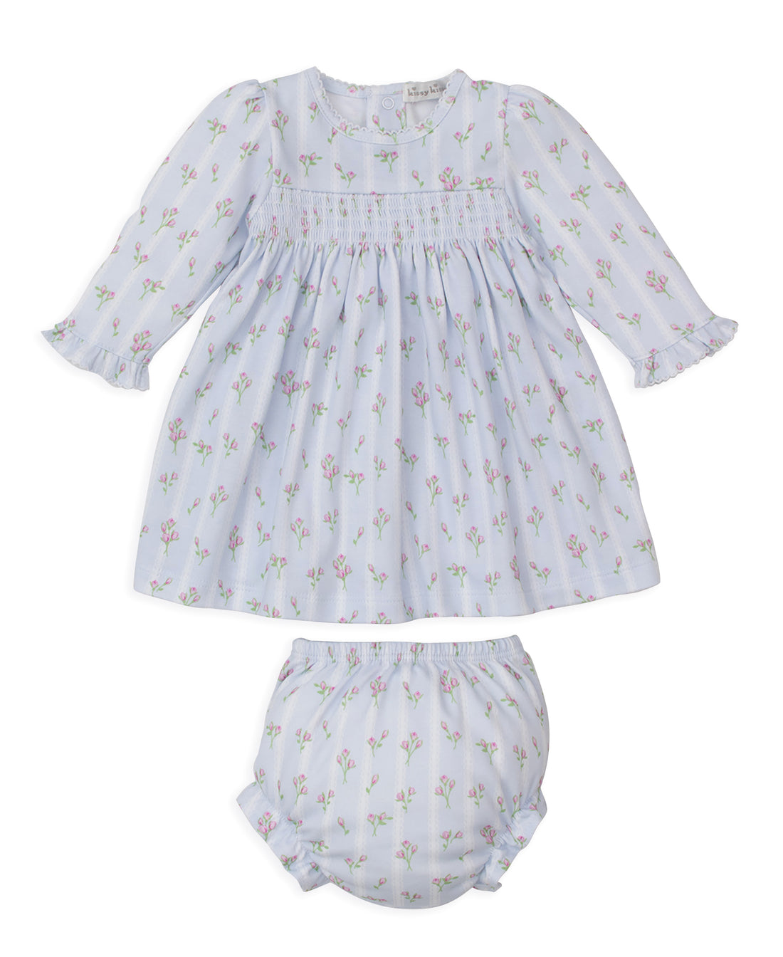 Ribbon Stripe Bouquets Smocked Dress with Diaper Cover