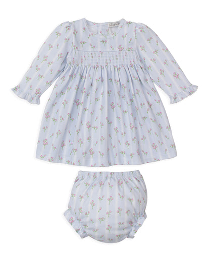 Ribbon Stripe Bouquets Smocked Dress with Diaper Cover