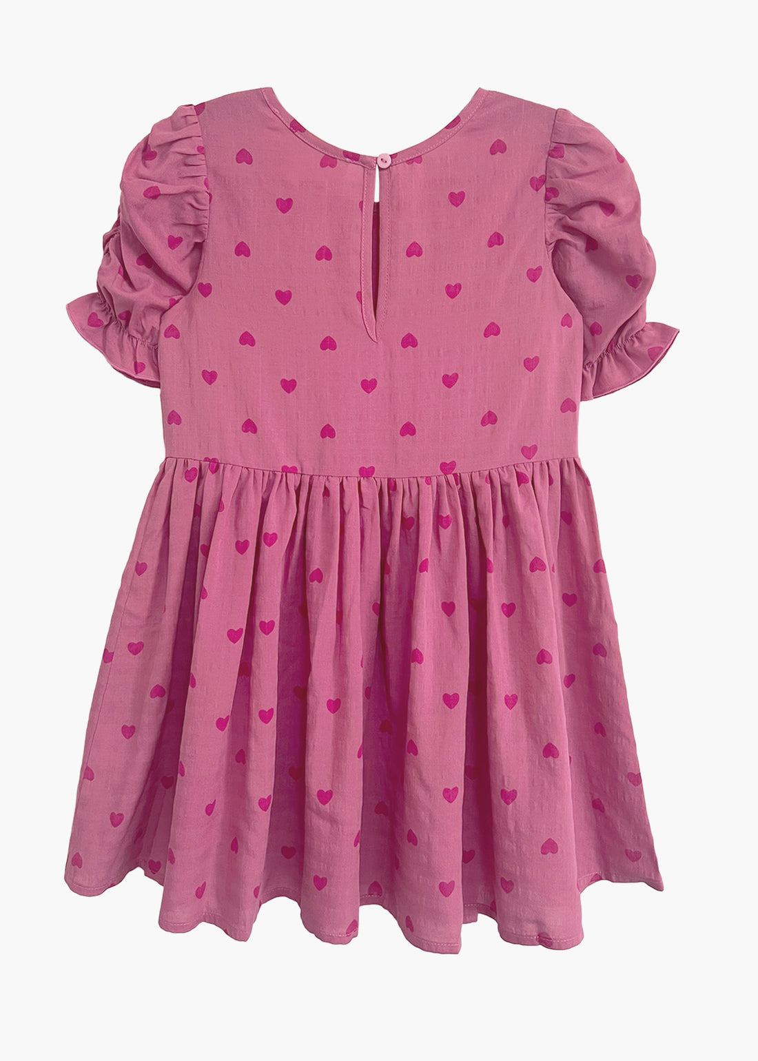 Pretty In Pink Puff Sleeve Dress: Hearts