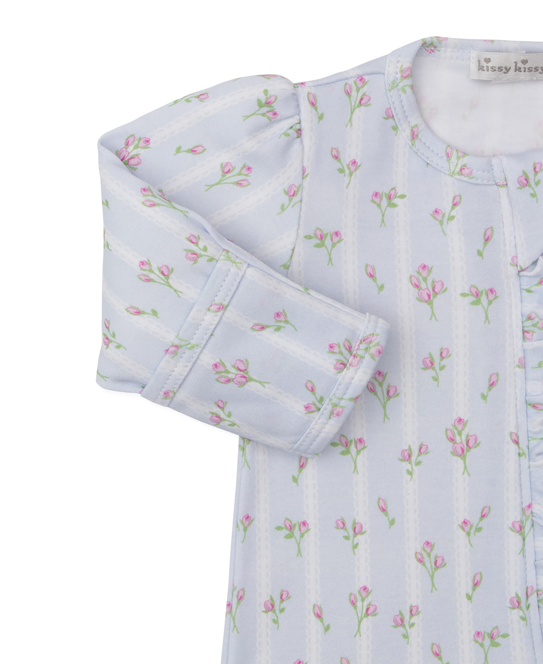 Ribbon Stripe Bouquets Ruffle Zipper Footie