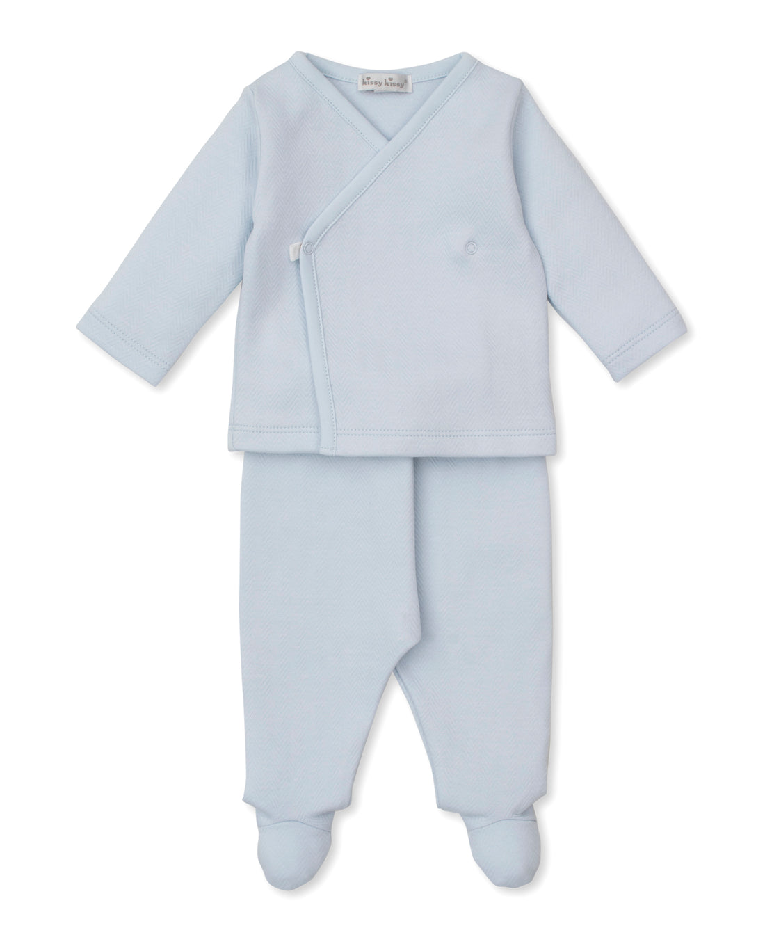 Sweet Homecoming Jacquard Pant Set: Light Blue
