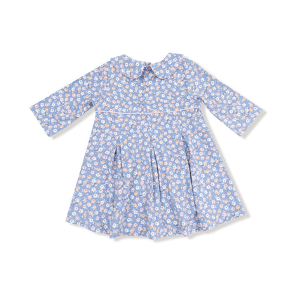 Country Calico Box Pleat Dress W/ 3/4 Sleeve + Peter Pan Collar &amp; Rib Leggings