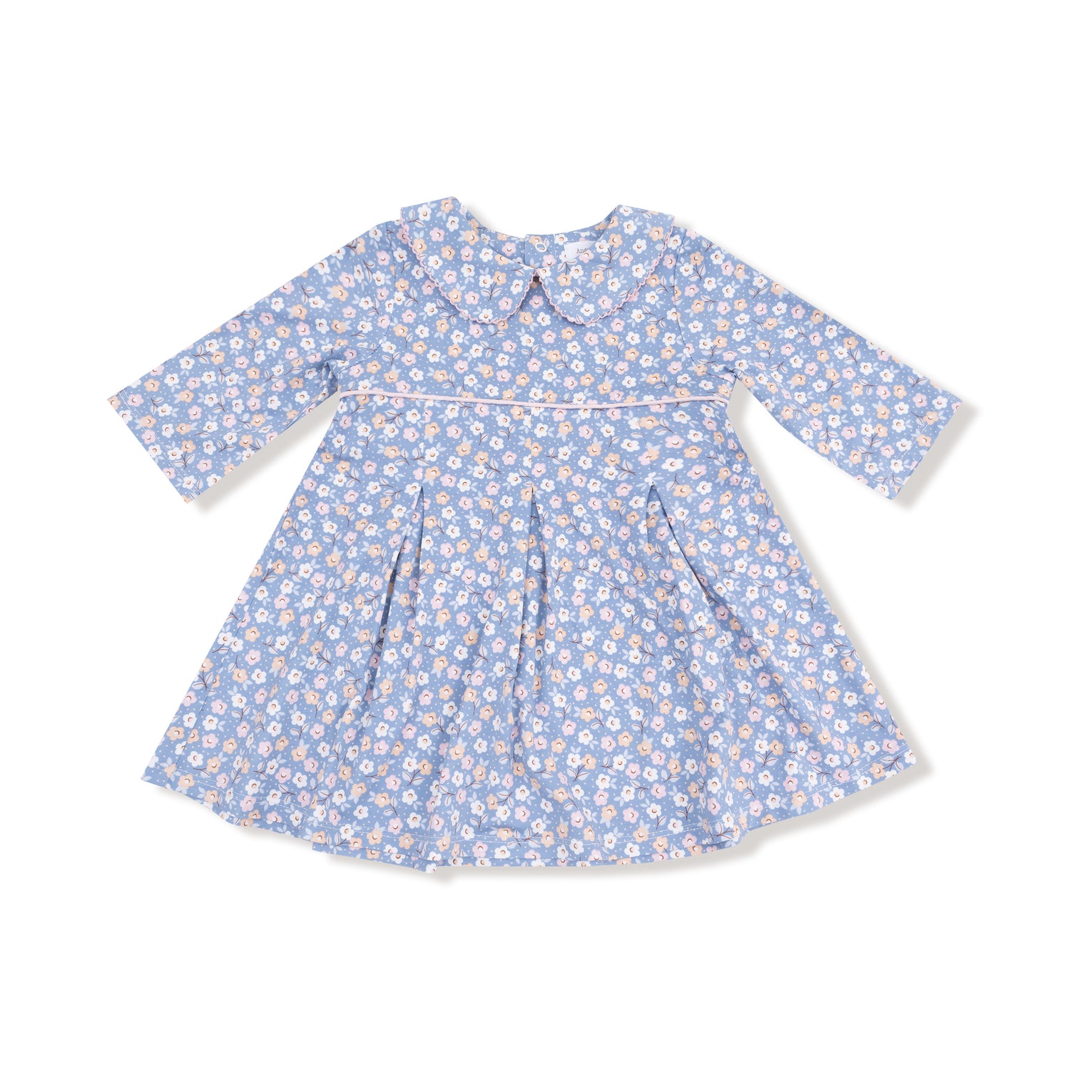 Country Calico Box Pleat Dress W/ 3/4 Sleeve + Peter Pan Collar &amp; Rib Leggings