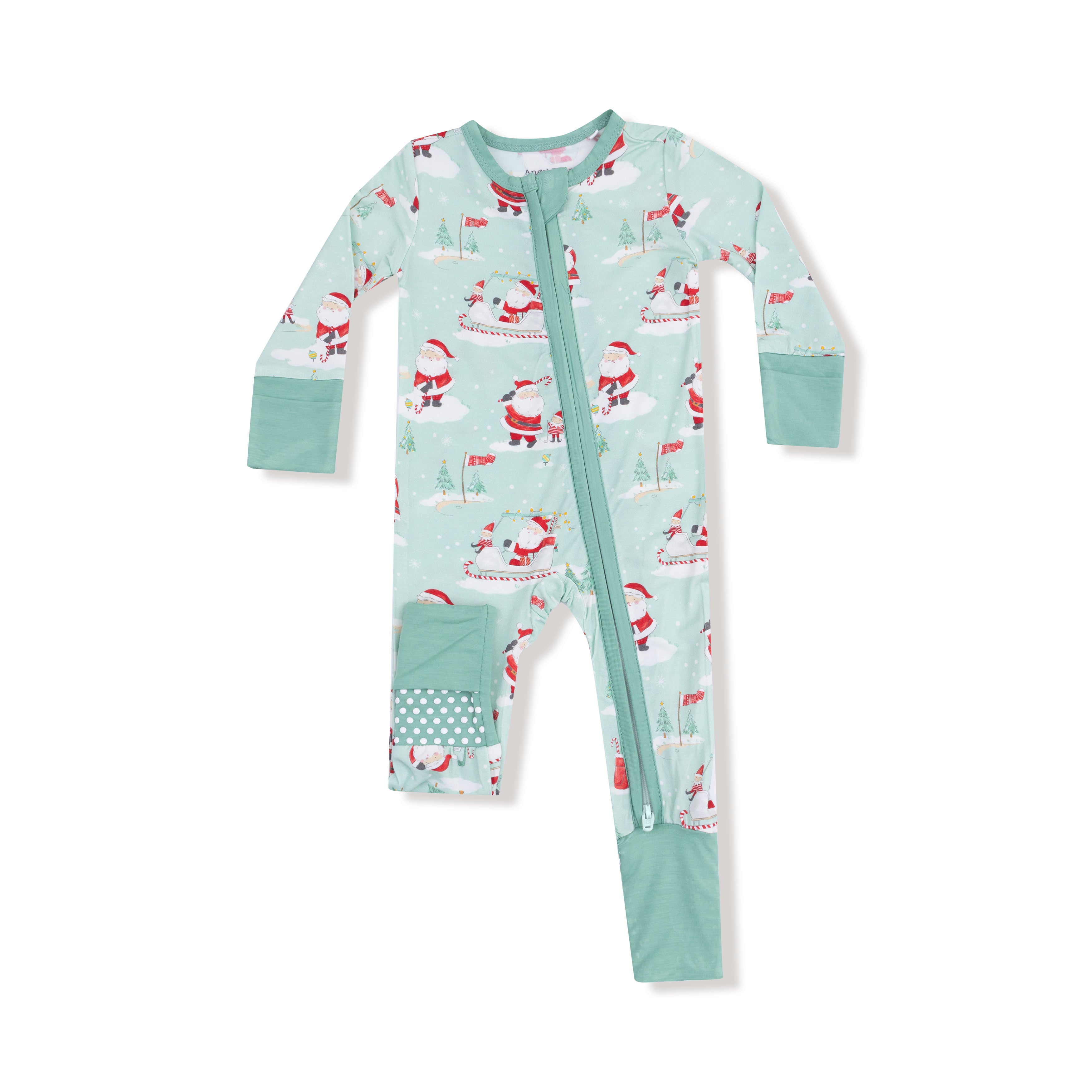 Golfing Santa And Elves 2 Way Zipper Romper