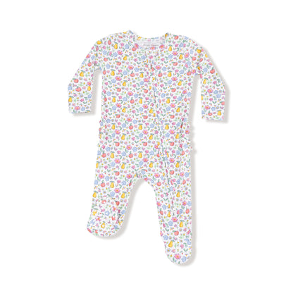 Fall Fruit Floral 2 Way Zipper Ruffle Back Footie