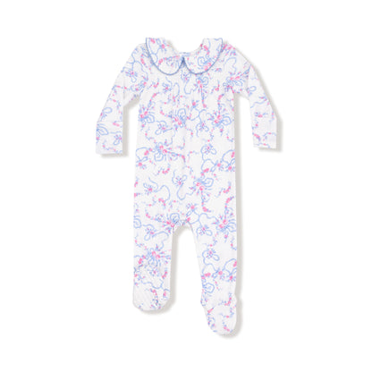 Ribbon Floral Fling Smocked Peter Pan Snap Footie