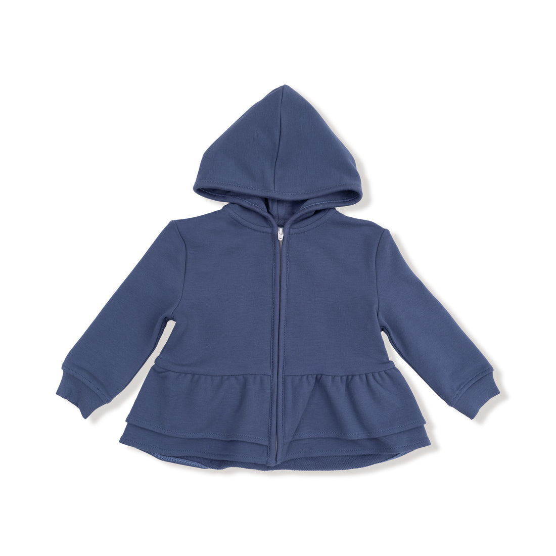 French Terry Sport Varsity Zip Peplum Hoodie: Vintage Indigo