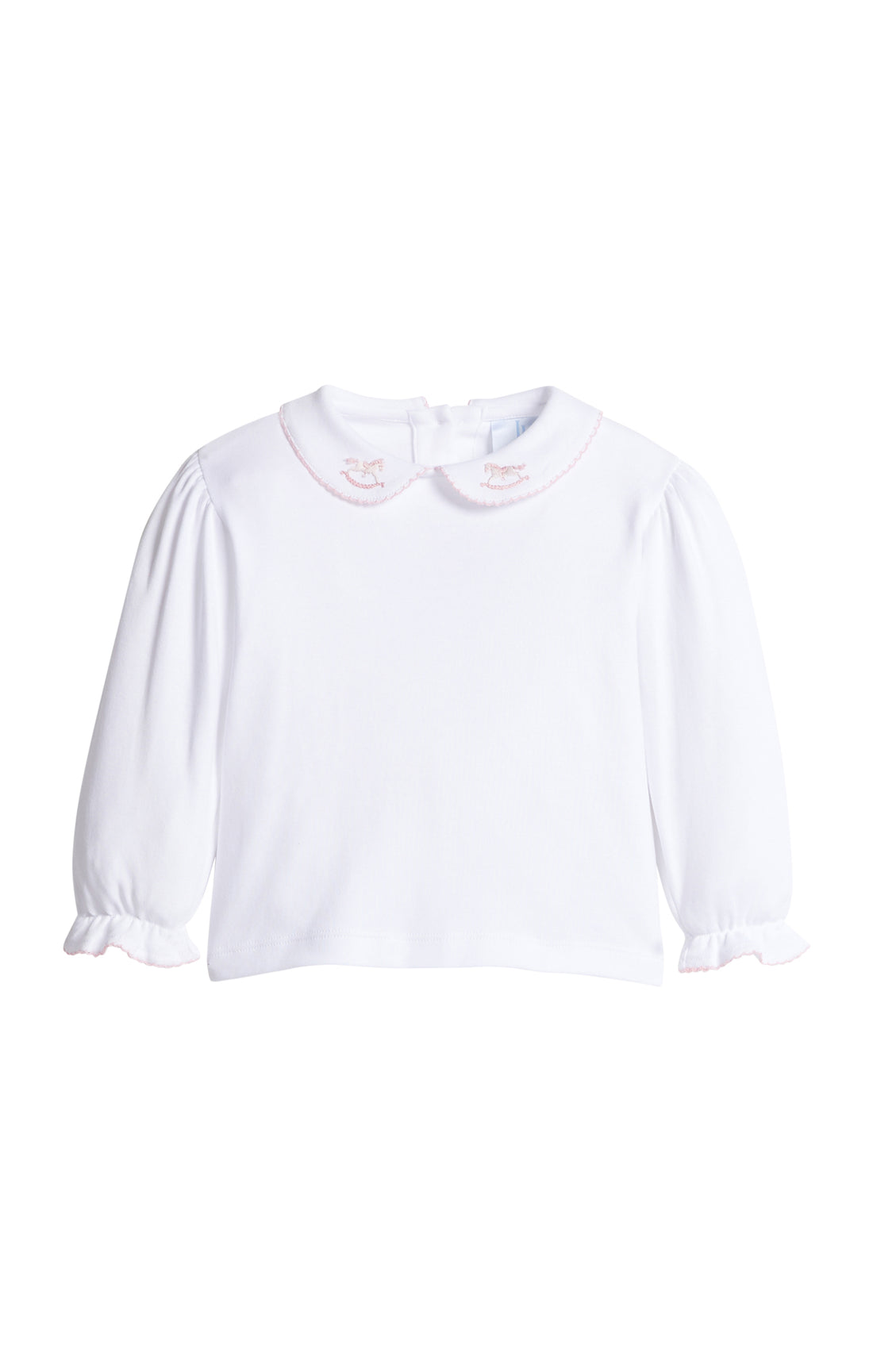 Long Sleeve Pinpoint Blouse: Pink Rocking Horse