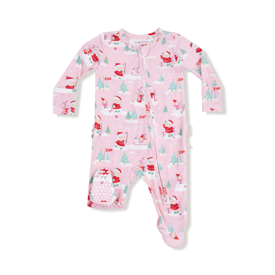 Golfing Mrs. Claus And Elves 2 Way Zipper Ruffle Back Footie