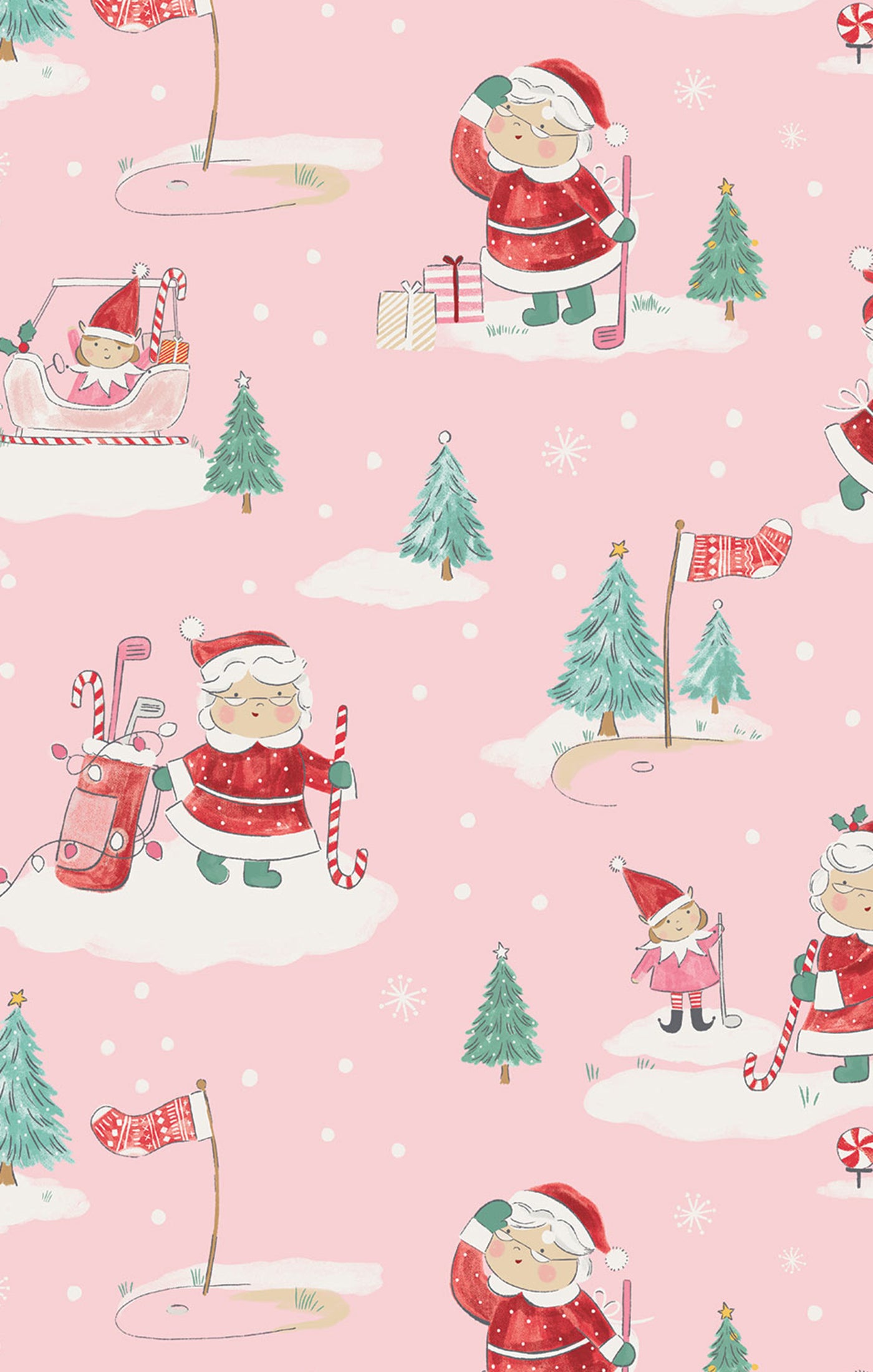 Golfing Mrs. Claus And Elves 2 Way Zipper Ruffle Back Footie