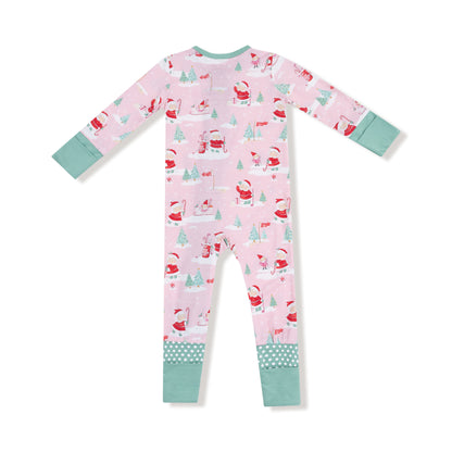 Golfing Mrs. Claus And Elves 2 Way Zipper Romper