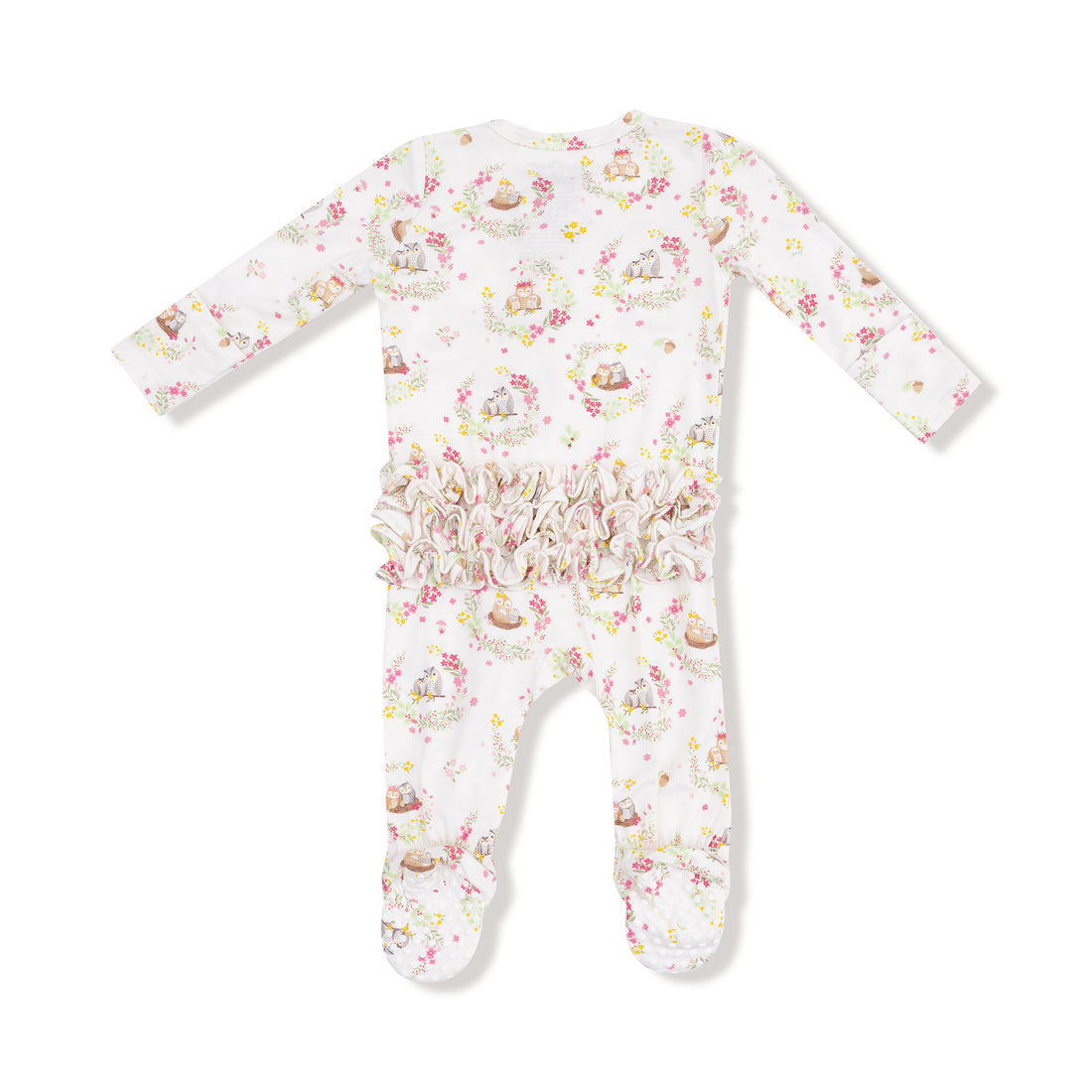 Floral Owl Families 2 Way Ruffle Zipper Footie