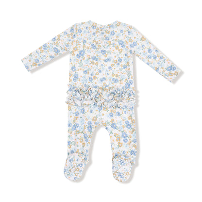 Sweet Rose Calico 2 Way Zipper Ruffle Back Footie