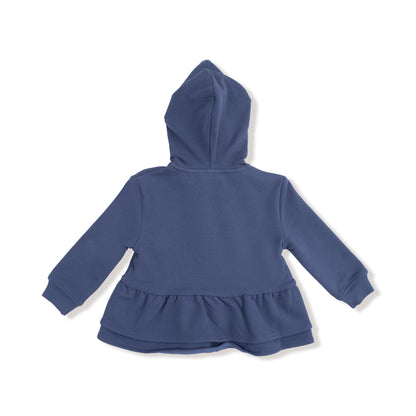 French Terry Sport Varsity Zip Peplum Hoodie: Vintage Indigo