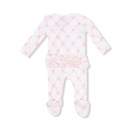 Ribbon Bow Trellis 2 Way Ruffle Zipper Footie