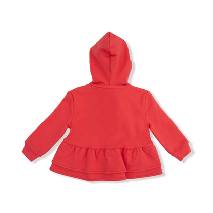 French Terry Sport Varsity Zip Peplum Hoodie: Red