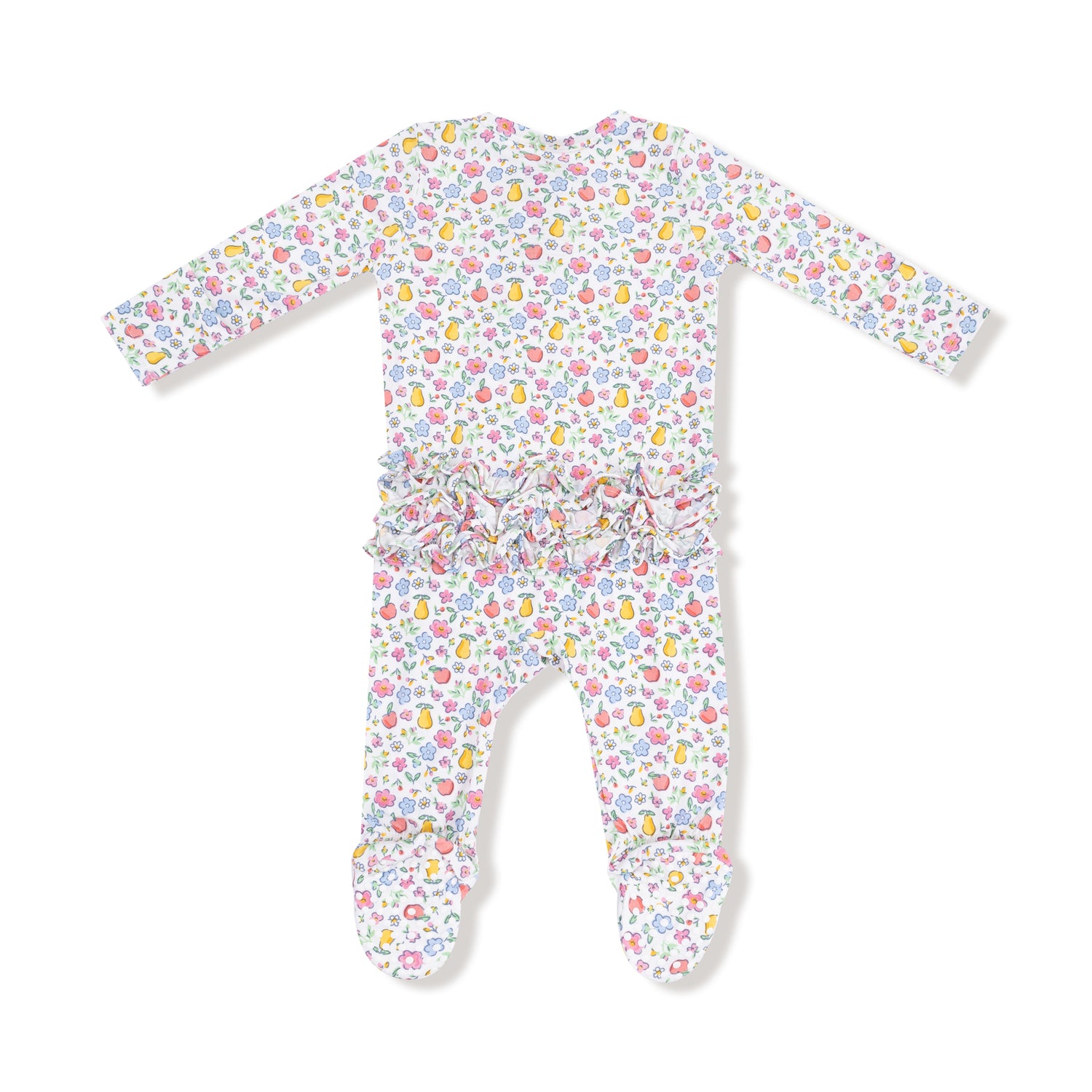 Fall Fruit Floral 2 Way Zipper Ruffle Back Footie