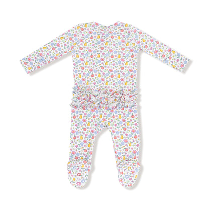 Fall Fruit Floral 2 Way Zipper Ruffle Back Footie