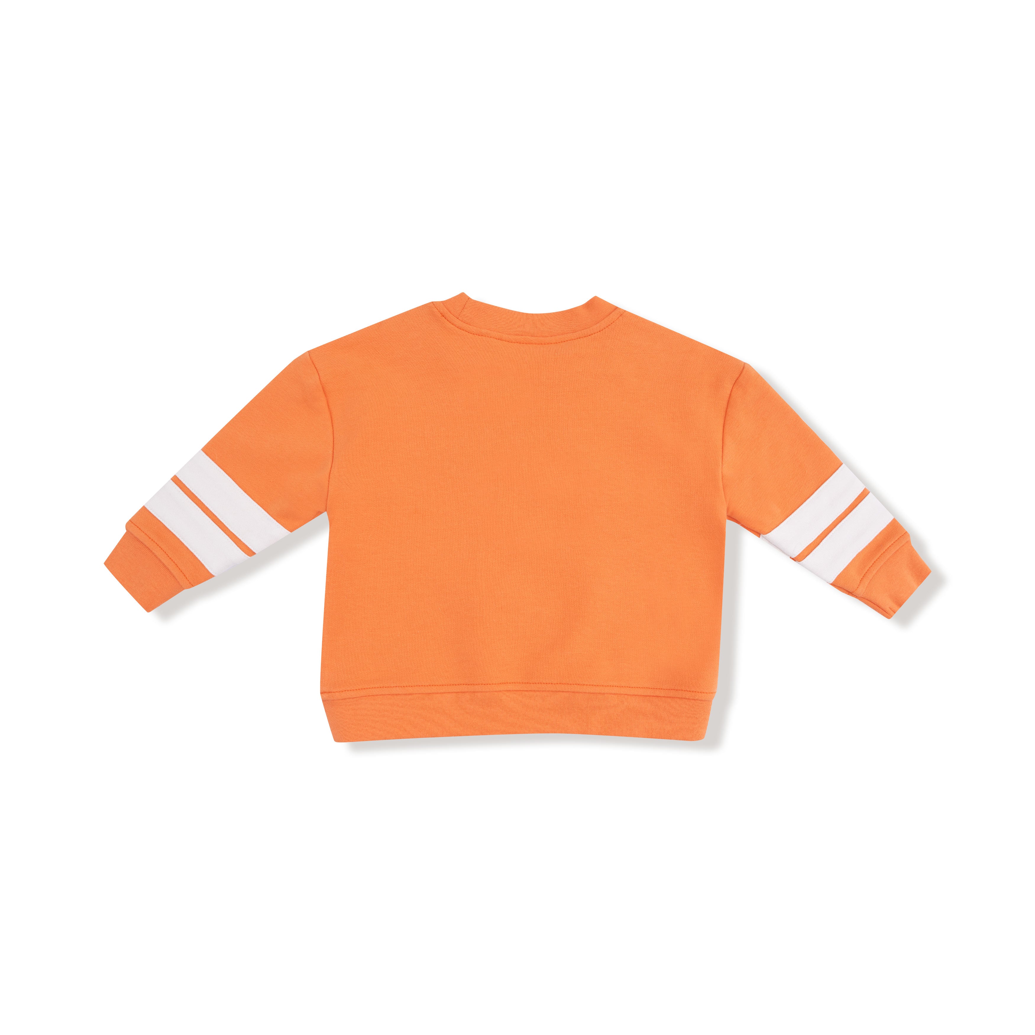 French Terry Sport Varsity Orange Cozy Drop Sleeve Sweatshirt w/ Varsity Stripes