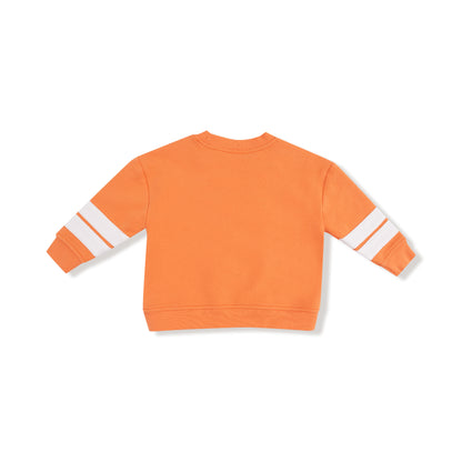 French Terry Sport Varsity Orange Cozy Drop Sleeve Sweatshirt w/ Varsity Stripes