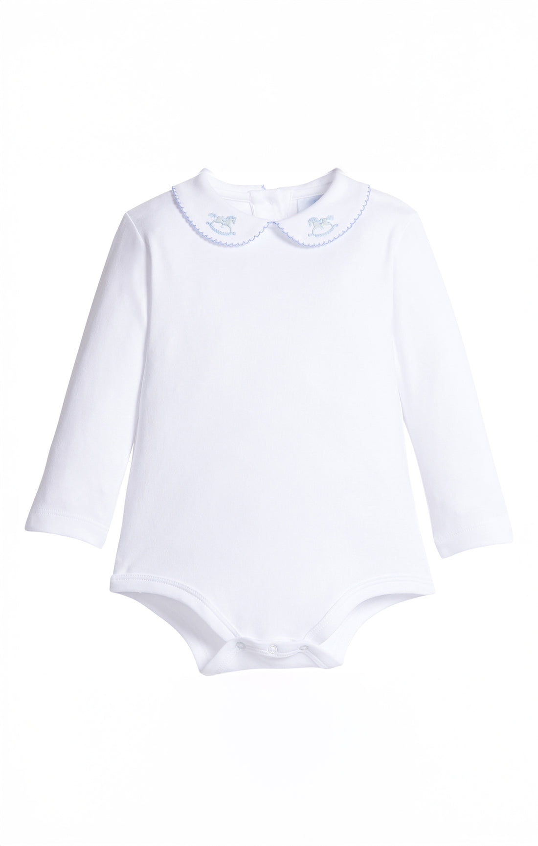 Long Sleeve Pinpoint Onesie - Blue Rocking Horse