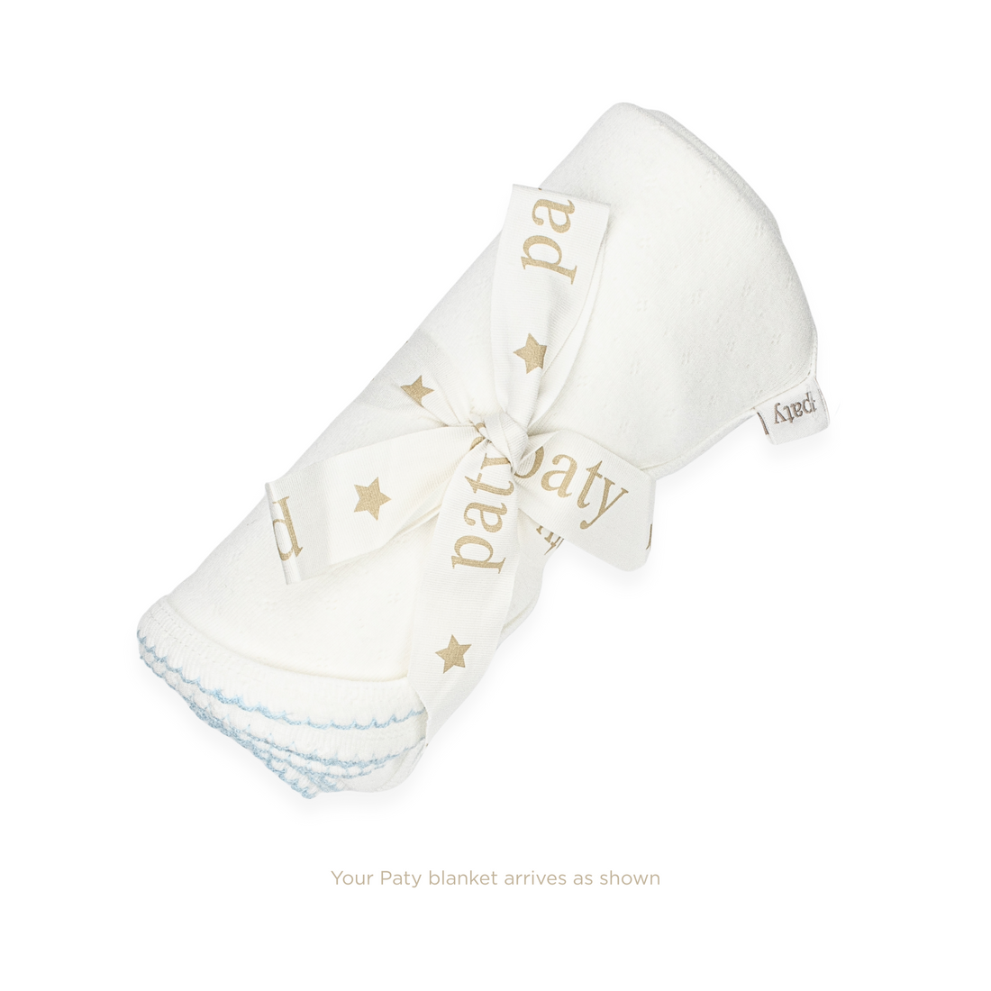 Pointelle Knit Swaddle Blanket: White with Blue Trim