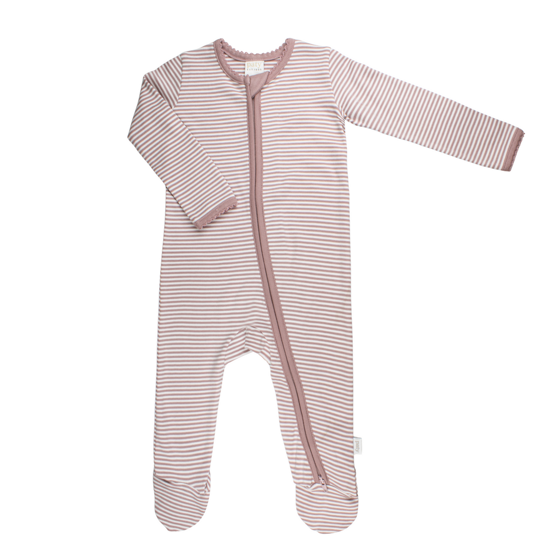 Organic Cotton Zipper Footie: Mauve Stripe