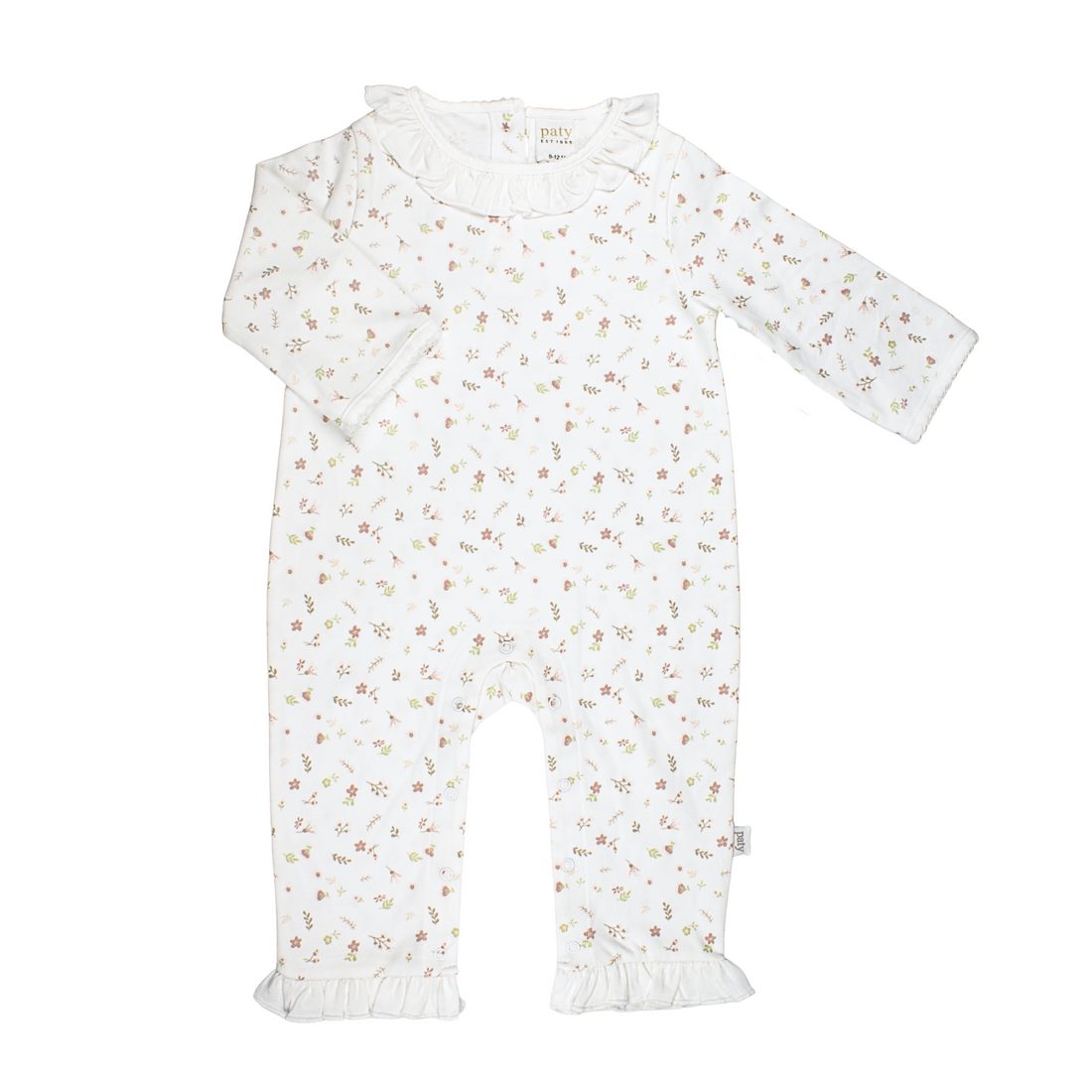 Organic Cotton Girls Ruffle Long Romper: Faith Floral Print
