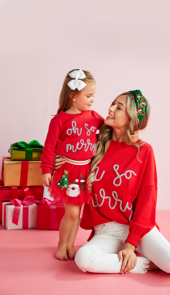 Red with Silver Sparkle &quot;Oh So Merry&quot; Toddler Sweatshirt