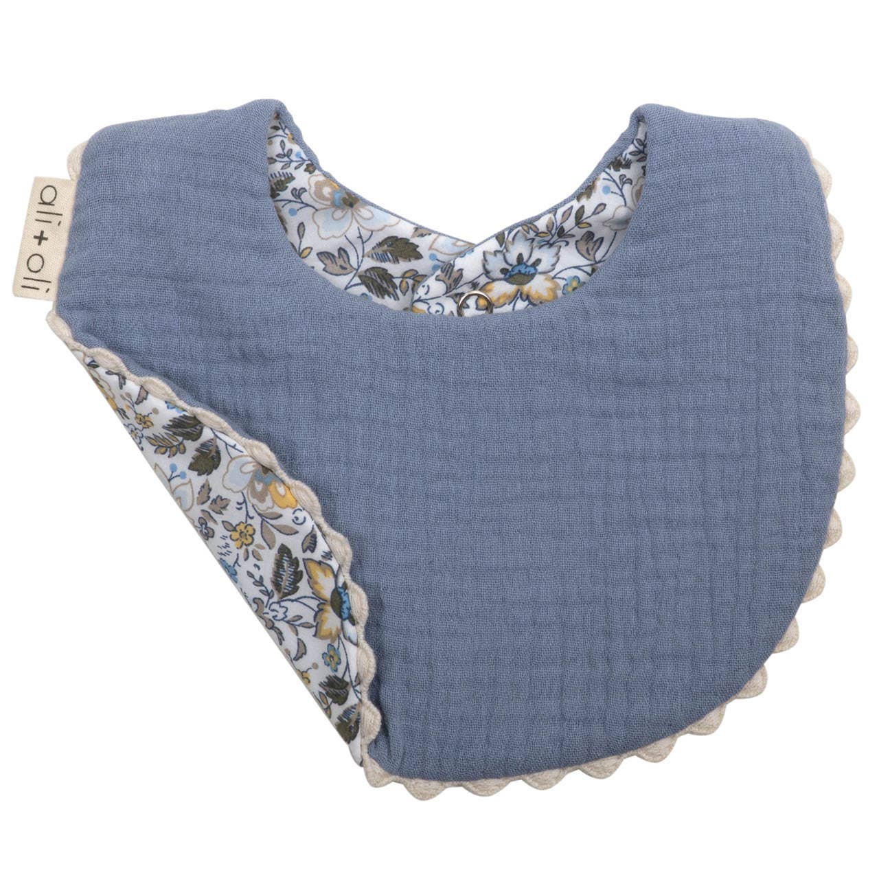 Ali+Oli - Muslin Cotton Reversable Baby Bib: Blue/Flowers