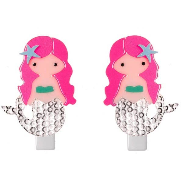 Hair Alligator Clips: Neon Pink Mermaid