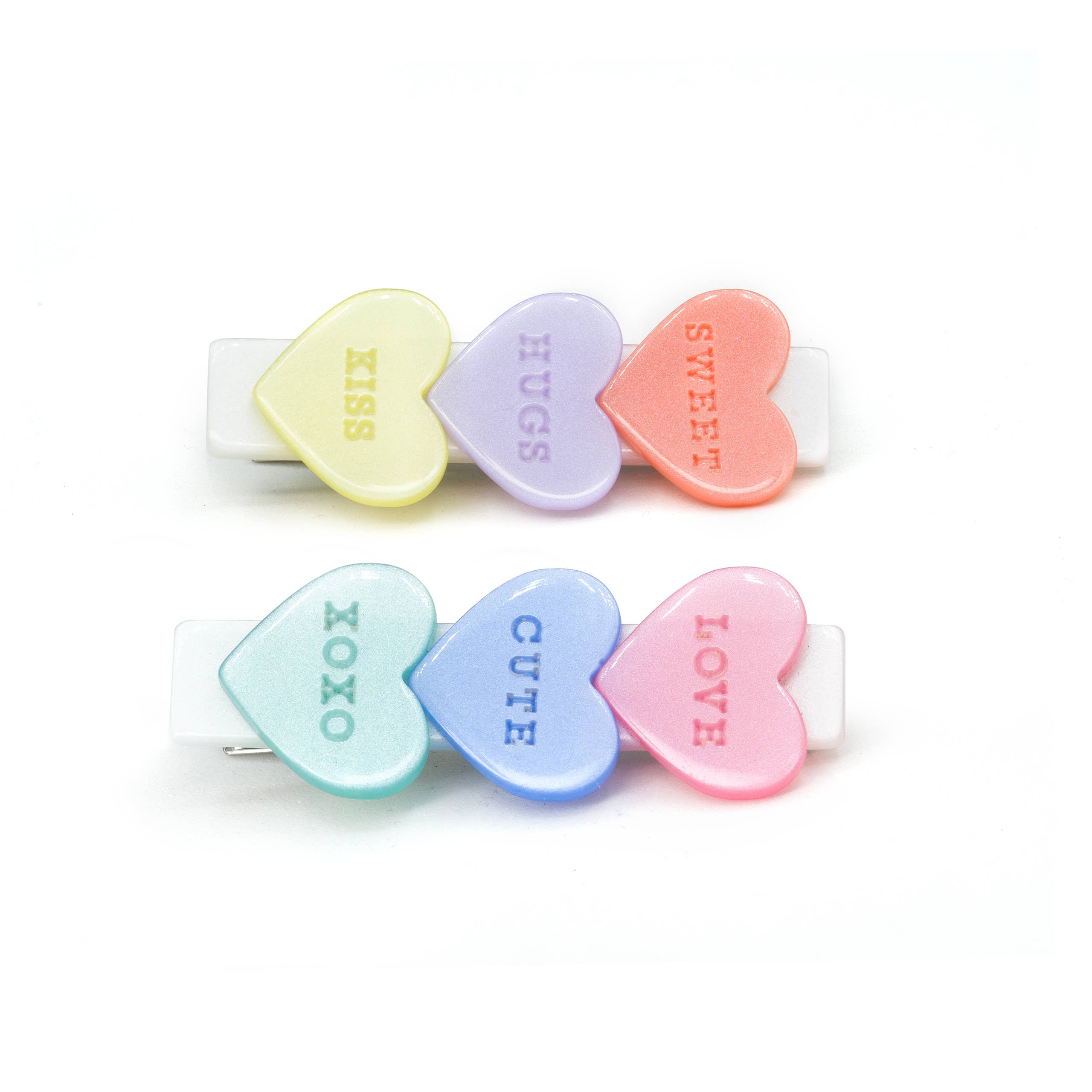 Candy Hearts Pastel Pearlized Hair Clips